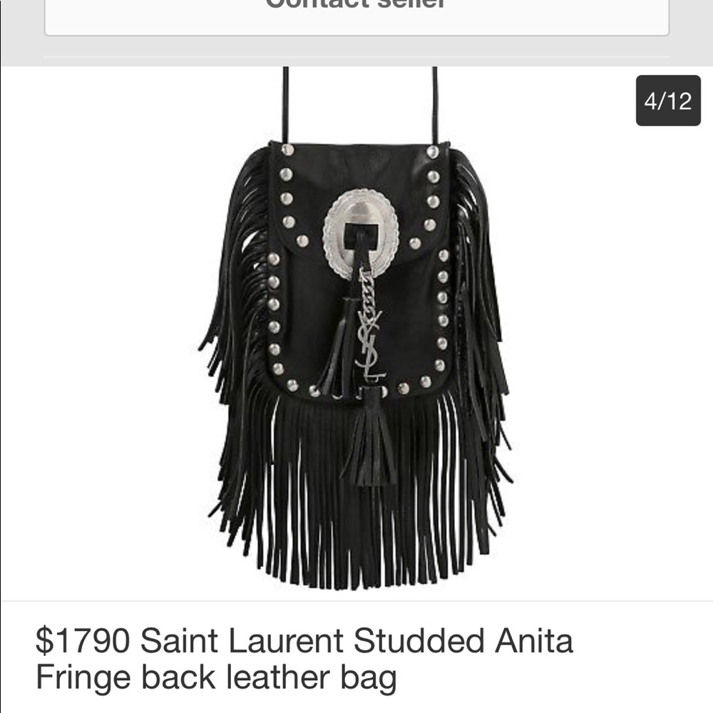 Authentic YSL black leather with studs Anita bag😍